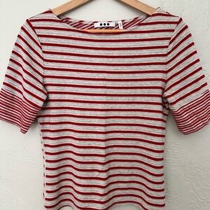 Red and Cream Fitted Ribbed Sailor Collar Tee